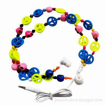 Fashion necklace earphones with CE and FCC marks, 3.5mm plug